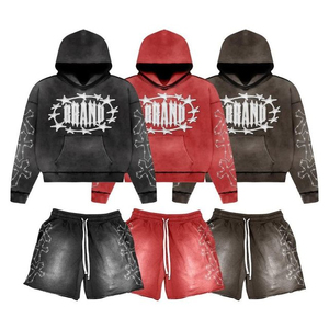 Conjuntos de Shorts con Capucha y Bordado de Diamantes de Imitación Personalizados, Ropa Deportiva Casual de Verano, Sudadera con Cierre o Cremallera, Conjunto de Shorts de Algodón y Felpa para Hombre - Product Image 1