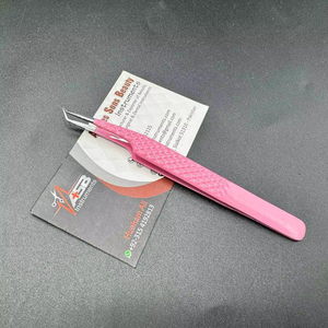 Pinces à cils de précision en acier inoxydable avec poignée diamantée rose et violette, pointes à 45 et 90 degrés pour extensions de cils - Product Image 5