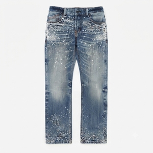 Jeans de Mezclilla para Hombre con Adornos, Pantalones de Mezclilla de Pierna Recta Lavados, Ropa Casual Transpirable de Moda Urbana para Hombre - Product Image 1