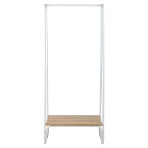 Robusto Appendiabiti Autoportante in Metallo Bianco con Ripiano in Legno e Barre Portabiti - Product Image 2
