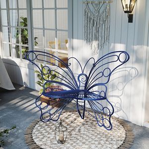 Panca a Farfalla in Ferro Robusto da 50 Pollici Blu Navy per Spazi Esterni, Veranda, Prato, Giardino, Cortile - Product Image 3