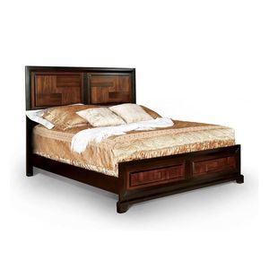 Letto matrimoniale in legno massello di acacia/noce, stile transizionale, 1 pz, con testiera e pediera a parquet, per camera da letto - Product Image 3