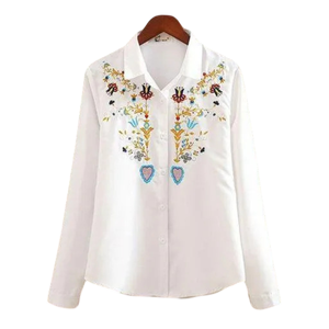 เสื้อเชิ้ตสีขาวปักลายสำหรับผู้หญิง ดีไซน์ใหม่ทันสมัย สวมใส่สบาย ผลิตจากวัสดุที่ทนทาน - Product Image 4