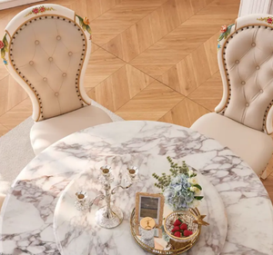 ชุดโต๊ะรับประทานอาหารทรงกลมไม้สักแท้สุดหรู ดีไซน์ฝรั่งเศส เฟอร์นิเจอร์สำหรับรับประทานอาหาร เหมาะสำหรับโรงแรม อพาร์ตเมนต์ ผลิตในอินโดนีเซีย - Product Image 3