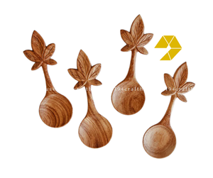 Cuchara de Madera Roja Económica con Mango Decorativo de Tres Hojas de Vietnam, Cuchara de Madera Artesanal con Mango de Hoja, Grabado de Logotipo Personalizado - Product Image 3