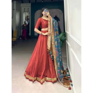 Vêtements de mariage en soie Chinon Elegant Lehenga Choli avec Dupata pour les mariées - Product Image 6