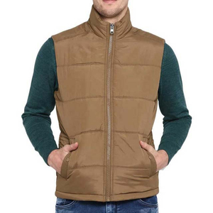Gilet matelassé pour homme, col montant, fermeture éclair, coupe-vent, veste décontractée, rembourrage en polyester, couleur unie, veste d'automne, doudoune - Product Image 1