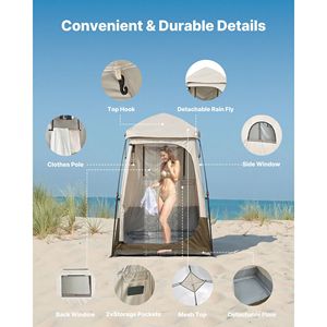 Tente de confidentialité pliable 1 pièce pour le camping, la plage, la pêche, tissu Oxford 210D, revêtement argenté, piquets de sol, cordes, sac de transport, barre transversale - Product Image 4