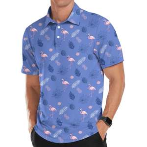 เสื้อโปโลผู้ชาย แขนสั้น ผ้าฝ้ายอ๊อกซ์ฟอร์ด พิมพ์ลายฟลามิงโก้ สีน้ำเงิน สวมใส่สบาย ระบายอากาศได้ดี ทรงปกติ - Product Image 4