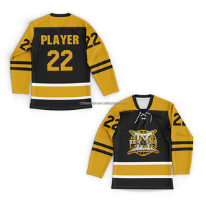 Maillot de hockey sur glace personnalisé pour homme, sublimé, blanc, bleu, orange, respirant, en maille polyester écologique, avec nom et numéro du joueur - Product Image 4