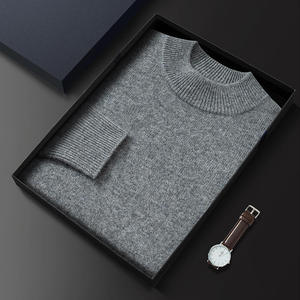 Suéter de punto gris con estampado geométrico, cuello redondo, corte holgado, estilo casual para hombre, otoño, 100% algodón, transpirable, 280g - Product Image 1