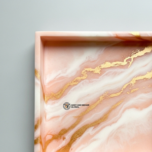Plateau en résine marbrée rose élégant en gros, plateau de service carré décoratif personnalisé, accessoires de maison en résine de qualité supérieure - Product Image 6