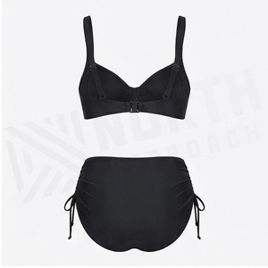 Ensemble bikini 2 pièces noir pour femme avec détail cordon de serrage, bas taille haute et haut push-up - Product Image 2