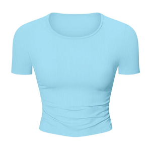 เสื้อครอปออกกำลังกายแฟชั่นล่าสุดสำหรับผู้หญิง ออกแบบโลโก้ได้ตามต้องการ เหมาะสำหรับออกกำลังกาย ฟิตเนส โยคะ ทรงรัดรูป - Product Image 3