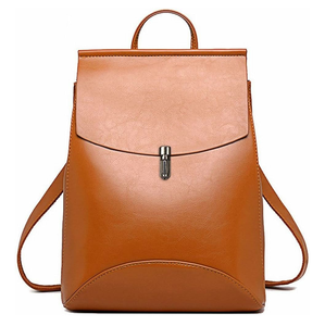 Sac à dos unisexe en cuir véritable, fermeture éclair imperméable, motif géométrique, style anglais, usage quotidien décontracté - Product Image 1