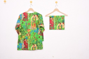 Conjunto de Pijama de Algodón Estampado a Mano para Mujer, Ropa de Dormir con Estampado Floral, Cuello Redondo, Conjunto de Tres Piezas - Product Image 5