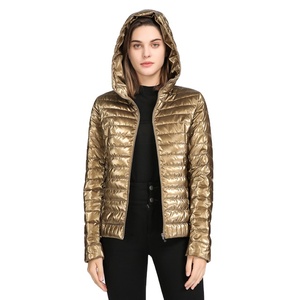 Golden <b>Quilted</b> Hooded <b>Jacket</b> Women's Autumn Outerwear Full Sleeve Zipper Closure Solid Color Polyester Wadding Warm Coat - Product Image 6