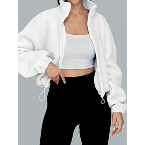 Nueva sudadera extragrande de forro polar blanco para mujer 2026 OEM ODM con media cremallera, cuello alto, hombros caídos, manga larga y corte cropped para otoño - Product Image 4