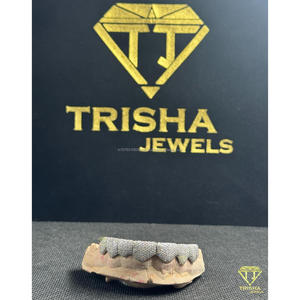 Fully Iced VVS Moissanite Diamond Cut Grillz for Men Custom 925 Sterling Silver Hip Hop Tooth Caps by Trisha Jewels - Product Image 5