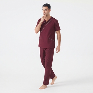 Conjunto de Uniforme Médico Profesional para Hombre, Camiseta de Manga Corta con Cuello Camisero, Pantalones con Ribete Blanco, Ropa de Trabajo para Hospital - Product Image 3