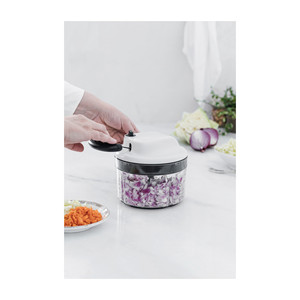 Tritatutto manuale con ciotola trasparente e lame in acciaio inossidabile per la lavorazione di frutta e verdura - Product Image 5