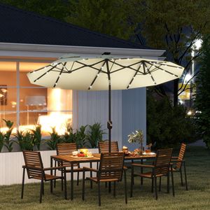 Ombrellone da Esterno Bifacciale 2.7m Bianco Crema con 12 Stecche, Luce Solare a LED, Manovella Inclinabile, in Poliestere - Product Image 2