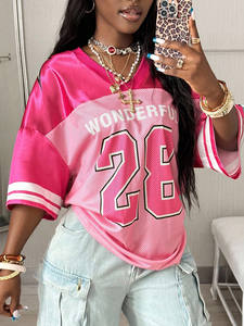 Camiseta de Fútbol Unisex Extra Grande de Malla, 100% Poliéster, Secado Rápido, Antibacteriana, Transpirable, Color Rosa, Estilo Urbano, Número 28, con Gráficos - Product Image 4
