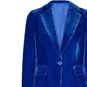 Blazer de sororité pour femme en velours bleu, à bouton unique, col cranté, manches longues, longueur standard, couleur unie, tissé, pour l'hiver - Product Image 4
