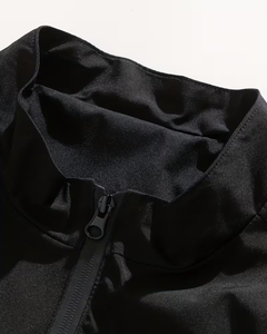 Men's Black Bomber Jacket Solid Color Zipper Closure Stand Collar Casual Windproof Polyester Autumn Wear - Product Image 4