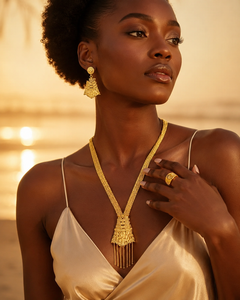 Elegant African <b>Charm</b> Necklace Set with Earrings & Ring 24K Gold Plated Bridal Jewelry - Product Image 3