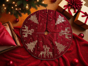 Jupes de sapin de Noël de luxe en velours, brodées à la main avec des sequins motif renne, sequins dorés, pour la décoration de Noël à la maison - Product Image 2