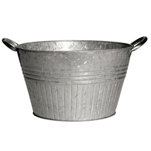 Galvanized Metal Plant <b>Pots</b> Outdoor Rustic Zinc Flower Planter Tub Large Corrugated Iron Garden <b>Pot</b> with Handles Metal Planters - Product Image 1