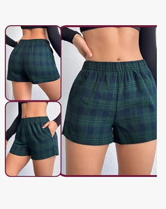 Women's High Waist Plaid Knitted Shorts With Pockets Breathable Elastic Waist Loose Fit Casual Sporty Style - Product Image 6