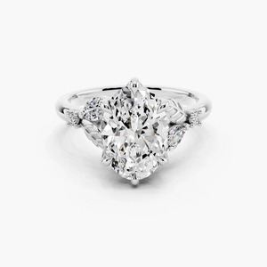 Anillo de compromiso de oro macizo de 14K con diamante de corte ovalado cultivado en laboratorio, inspirado en la naturaleza, con piedra lateral de hoja floral, moderno, para mujer, de 6 puntas, fino. - Product Image 4