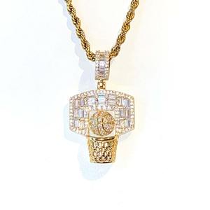 Joyería Hip Hop, Plata de Ley 925, Chapado en Oro, Diamantes de Imitación, Colgante de Baloncesto Hip Hop para Hombre - Product Image 1