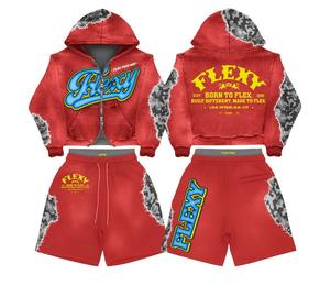 Conjunto de Sudadera y Pantalones Cortos para Mujer, Sudadera con Capucha y Cremallera, Hombros Caídos, Estilo Oversize - Product Image 1