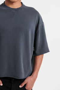 เสื้อยืดเฟรนช์เทอร์รี่ผู้ชายแฟชั่นใหม่ น้ำหนักเบา ผ้าฝ้าย 100% ทรงหลวม ไซส์ใหญ่ แขนสั้น - Product Image 3