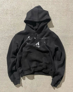 Sweat-shirt à capuche personnalisé en coton molletonné couleur unie, style décontracté pour l'automne, avec poches et effet délavé à l'acide - Product Image 3