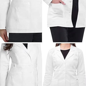 Blouse de laboratoire blanche pour femmes, tissée, coton et polyester, 3 poches, fermeture à boutons-pression, uniforme d'hôpital, blouse médicale - Product Image 6