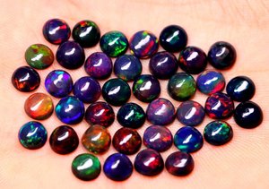Opale noire éthiopienne naturelle, cabochon rond, 3-10 mm, opale de feu Welo, pierre précieuse en vrac, vente en gros - Product Image 6