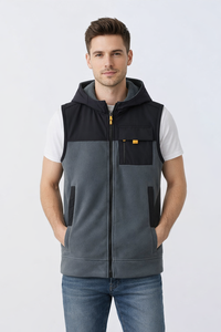 Gilet sans manches à capuche gris et noir pour homme, décontracté, zippé, utilitaire, léger, pour l'extérieur, avec poches avant, style colorblock moderne - Product Image 4