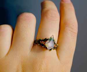 Bague Vintage en Agate Mousse Certifiée IGI, Bijou de Mariage Vert Terreux, Charme Antique, Inspiration Nature, Intemporel - Product Image 2