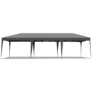 Gazebo Pergola Pieghevole a 8 Lati 3x9m in Tessuto Oxford Grigio Scuro con Telaio Verniciato Bianco e 8 Sacchi di Sabbia - Product Image 3