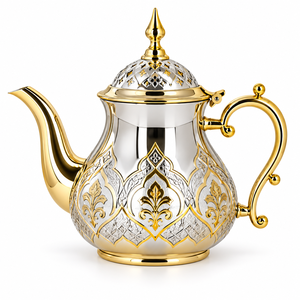 Middle Eastern Style Metal <b>Tea</b> Pot With Gold Finish And Ornate Design For <b>Tea</b> Drinking - Product Image 3