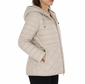 Women's Hooded Quilted Jacket Full Sleeve Zipper Closure Solid Color Winter Coat Lightweight Polyester Wadding - Product Image 2