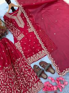 Conjunto de Kurti, Plazzo y Dupatta de Seda Gmy para Bodas y Fiestas, con Diseño de Autor y Trabajo Manual - Product Image 3