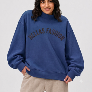 Sudadera Premium de Invierno con Cuello Alto de Algodón y Forro Polar, Ligera, Informal, con Logotipo Personalizado en la Parte Delantera y Hombros Caídos - Product Image 1