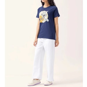 เสื้อยืดลำลองผู้หญิง พิมพ์ลาย แขนสั้น ระบายอากาศดี คอกลม เป็นมิตรกับสิ่งแวดล้อม แห้งเร็ว ผ้าฝ้ายออร์แกนิค 200 กรัม ทรงปกติ พิมพ์ลายดิจิทัล - Product Image 1