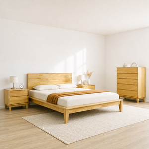 Bedroom Furniture Vietnam Solid Wood Bedroom Set with 4 Units Minimalist Wooden Bedroom Set OEM/ODM for Wholesalers - Product Image 1