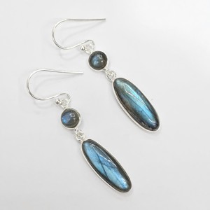 Labradorite Drop <b>Dangle</b> <b>Earrings</b> 925 Sterling <b>Silver</b> Bezel Set Oval and Round Gemstone Jewelry for Women - Product Image 6